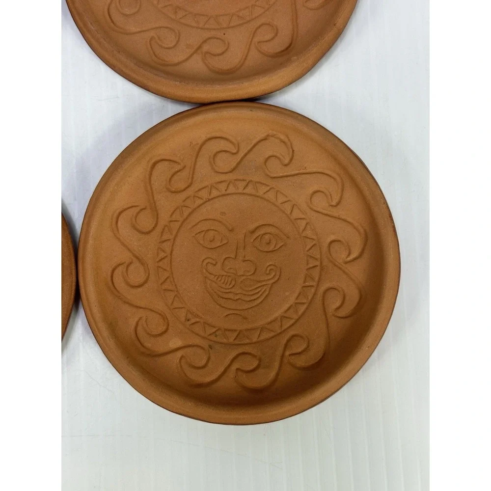 Vintage Wieland Ware Terracotta Sun Face Terra Cotta Celestial 6 Coasters Holder